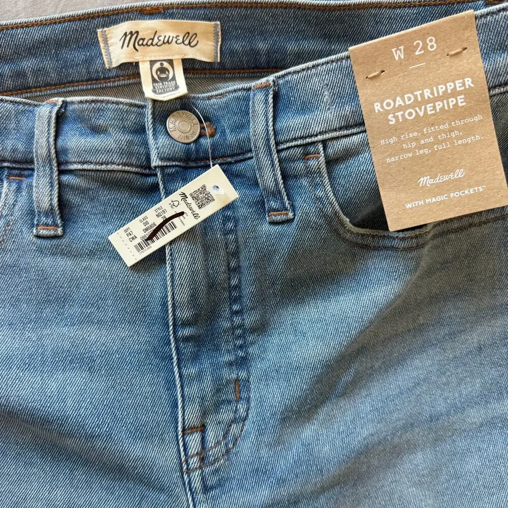 madewell stovepipe‎ jeans carey blue wash nq191 women size 28